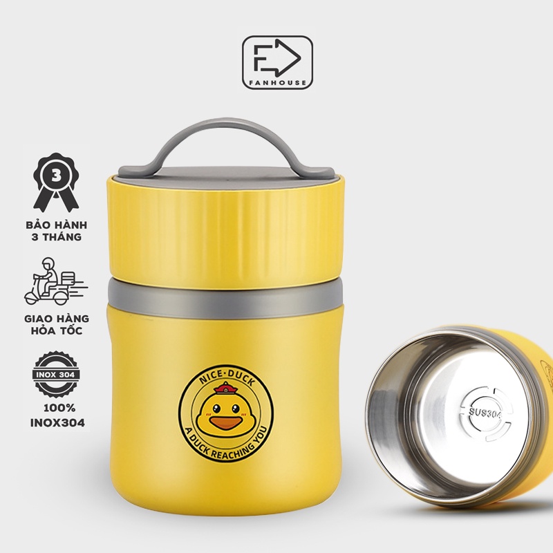 Cốc đựng canh Inox 480ml giữ nhiệt 8h chống tràn tuyệt đối Fan House tặng kèm thìa dĩa đa năng, bộ cọ rửa