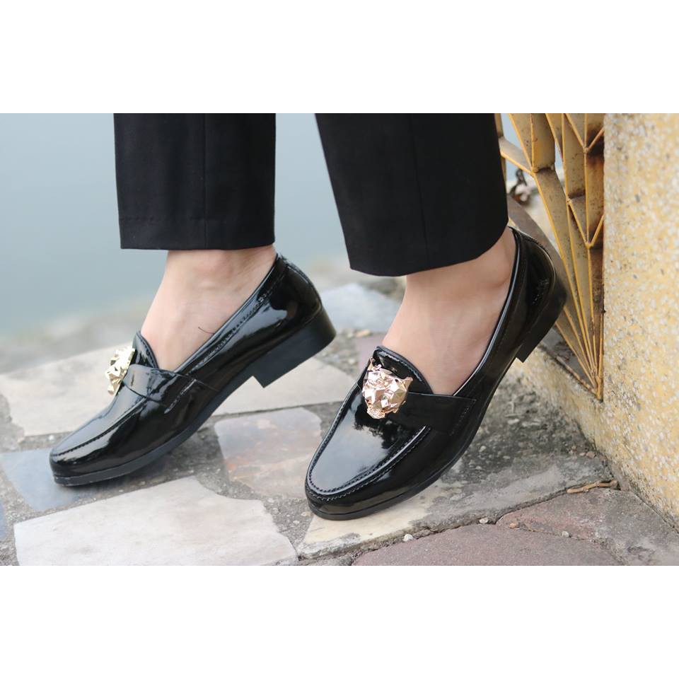 Giày lười giày mọi nam da lỳ kiểu dáng hàn quốc đai  hổ báo vàng | BigBuy360 - bigbuy360.vn