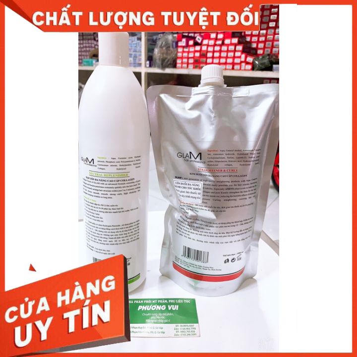 Bộ Kem Uốn Duỗi Tóc Kỹ Thuật Số GLAM Siêu Bóng ,Siêu Xoăn 1000ml x2- BỘ UẤN DUỖI ĐA NĂNG-TIỆN LỢI KHÔNG KHÔ TÓC KHÔNG HÔ