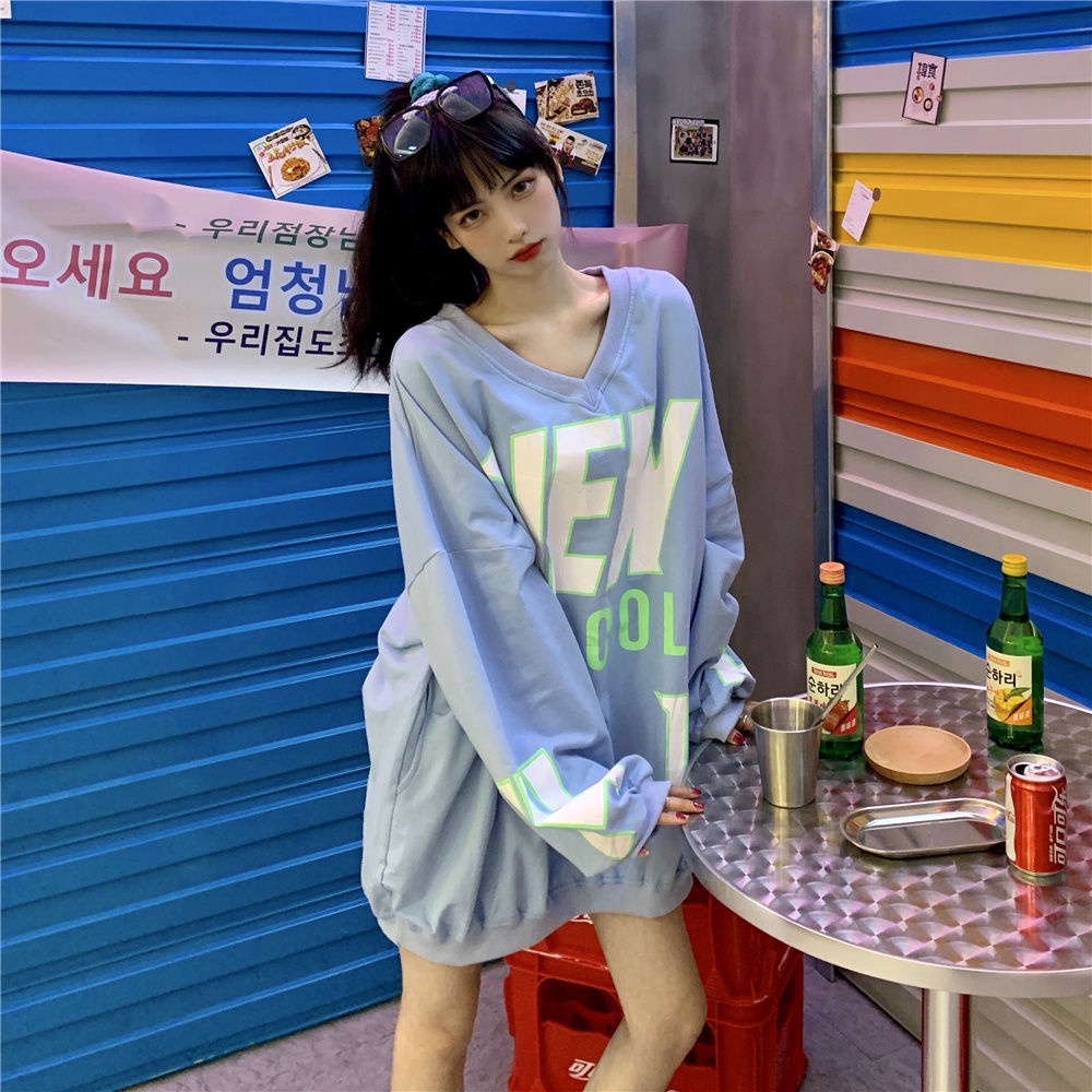 Áo khoác sweater cổ chữ v dáng rộng phong cách harajuku thời trang đầu thu cho nữ | BigBuy360 - bigbuy360.vn