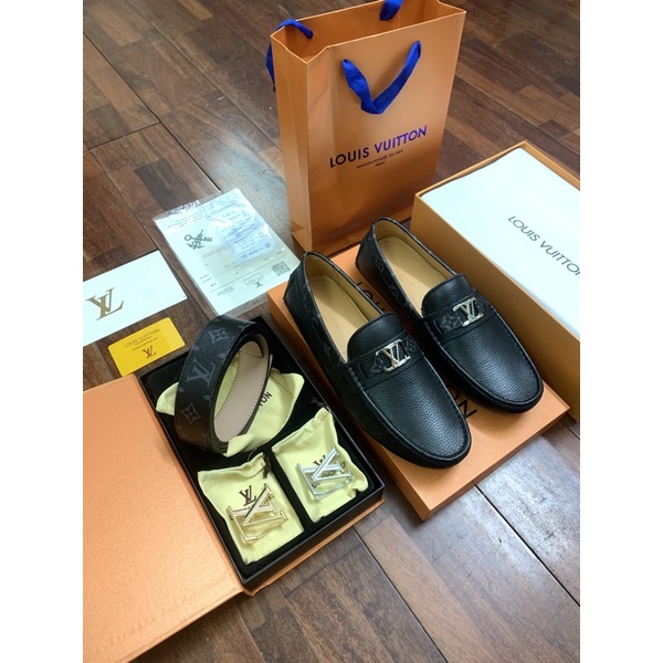 Giày Moca LV, giày lười nam da thật , giày mọi nam lót da. Bền form dáng  Fullbox thẻ bill.