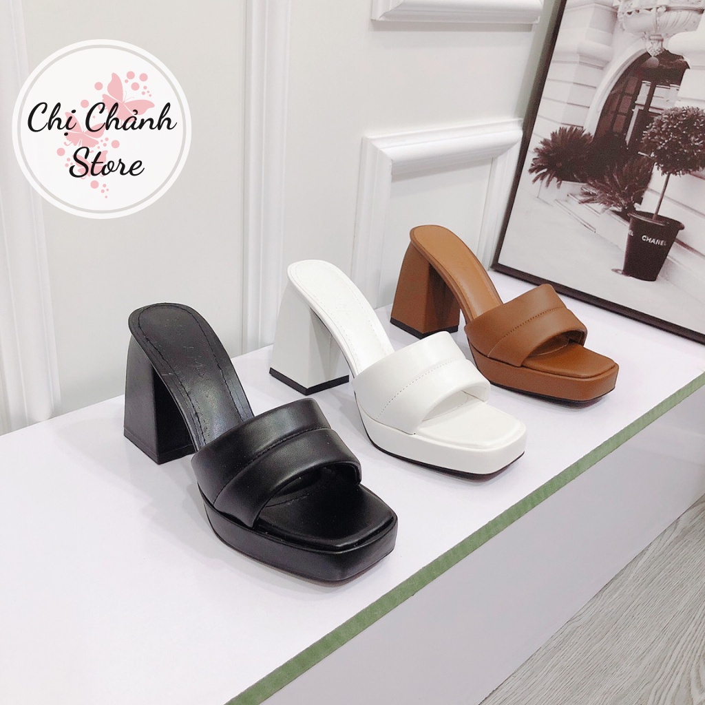 Guốc Dép Cao Gót 9p Mũi Đúp Trước 2p Chất Mềm Đi Êm From Chuẩn Cực Xinh - 3 Màu Trắng Đen Nâu Tây Chị Chảnh Store