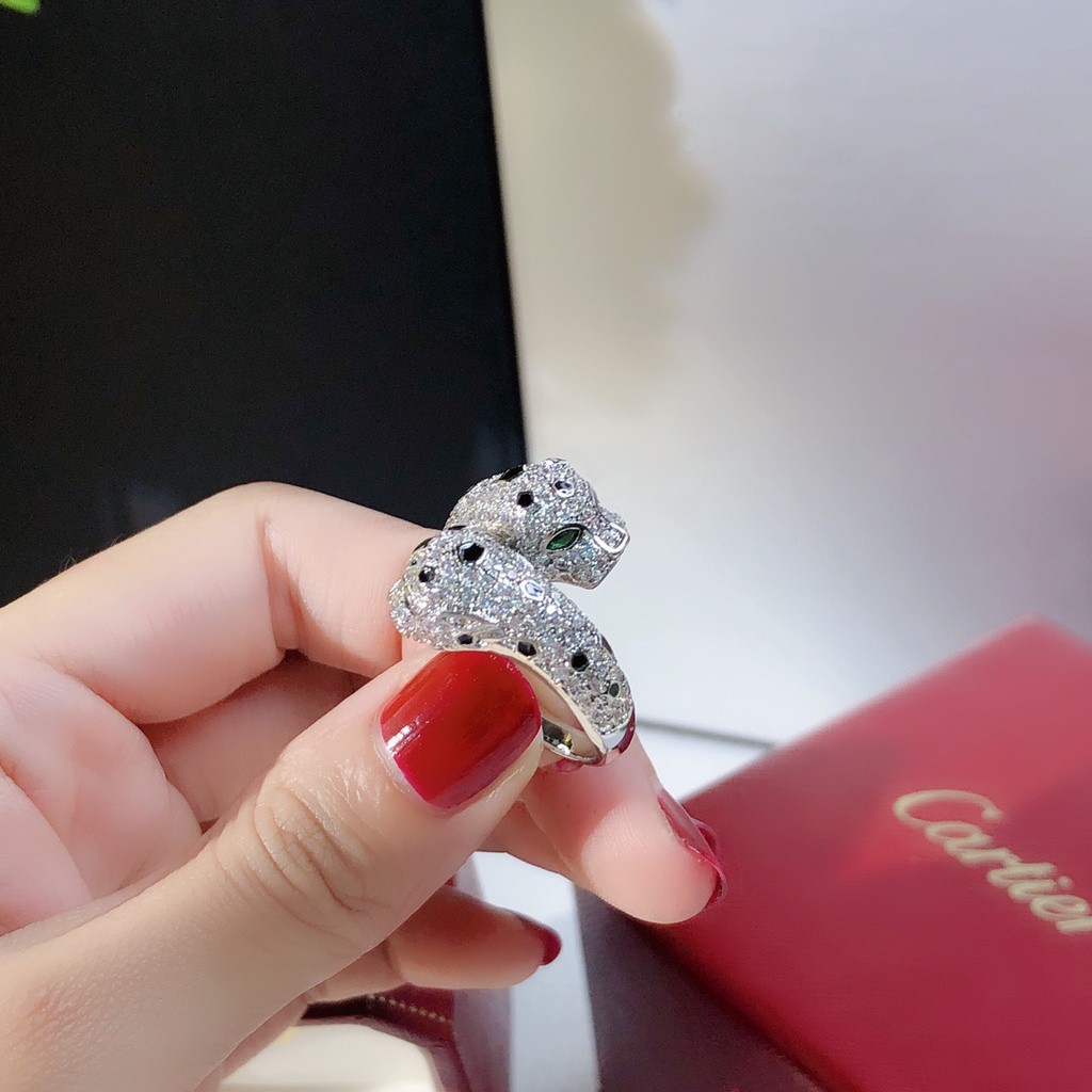 Nhẫn đeo tay kim loại mặt hình đầu báo đính đá thời trang cho nữ