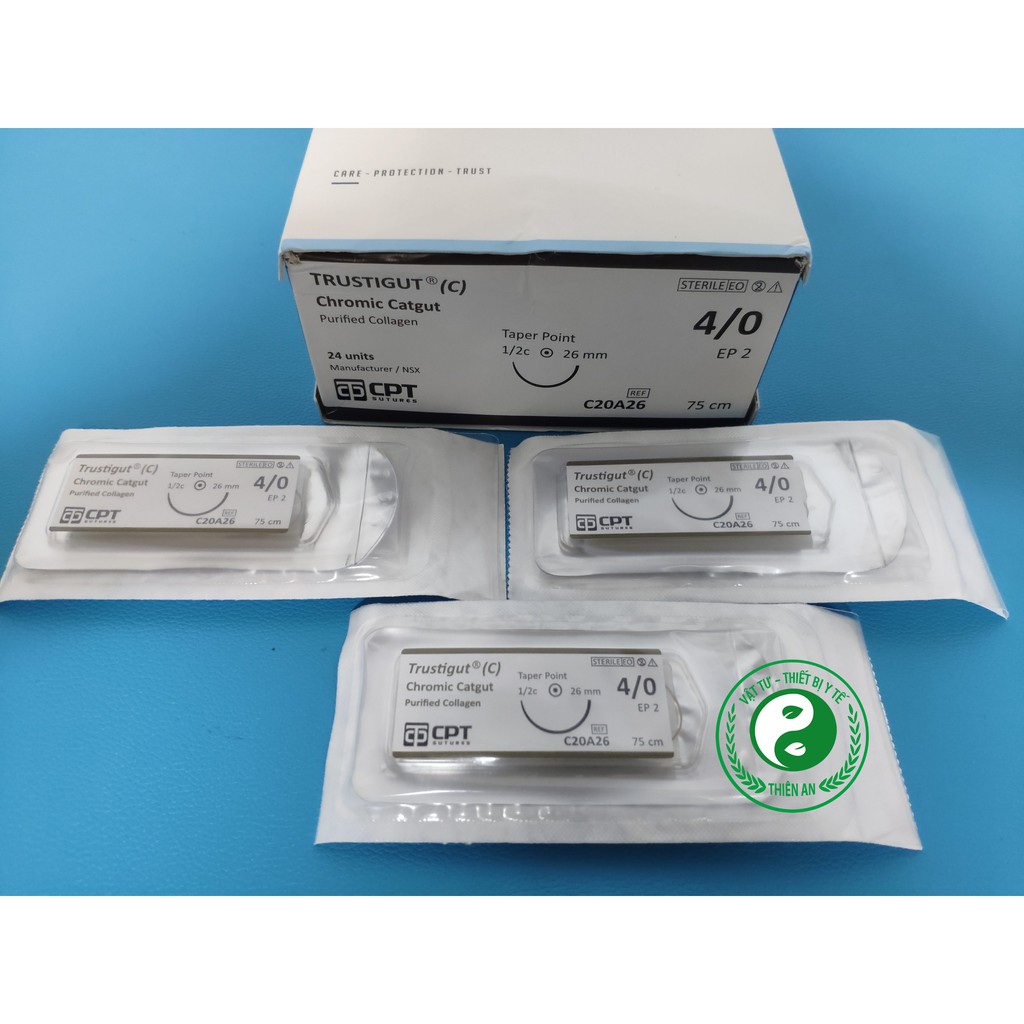 Chỉ Tự Tiêu CPT TRUSTIGUT C 3/0 4/0 (CHROMIC CATGUT) - Chỉ Phẫu Thuật Và Dùng Cho Cấy Chỉ Tự Tiêu sau 2-3 tuần