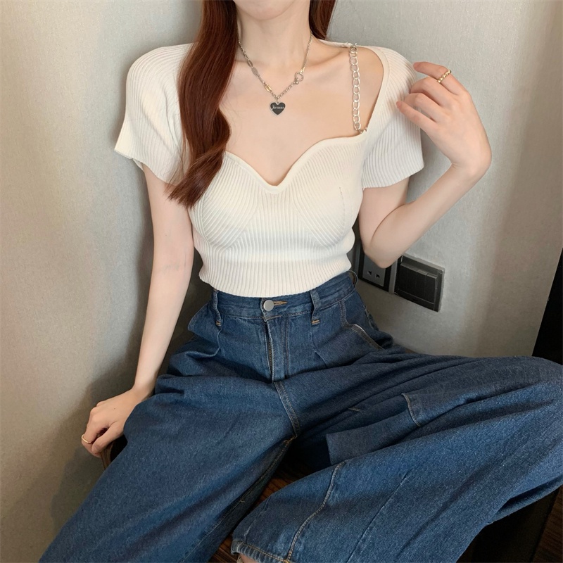 SUXI Áo Croptop Dệt Kim Tay Ngắn Màu Sắc Thời Trang Mùa Hè Cho Nữ