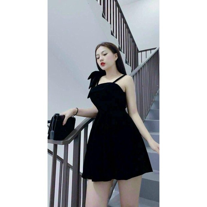 Đầm Nữ Đẹp ⚡𝙎𝙄𝙀̂𝙐 𝙎𝘼𝙇𝙀⚡ Đầm Xòe Thiết Kế 1 Dây kết Nơ Vai Chất Vải Co Dãn - 72053