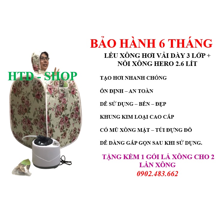 Set lều xông cao cấp vuông + nồi xông hero 3 lít, tặng kèm ổ 3 chấu,bảo hành 6 tháng.