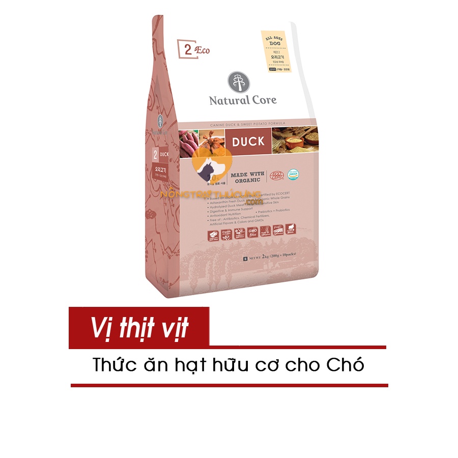 Thức Ăn Hạt Hữu Cơ Natural Core ECO-2 Cho Chó ORGANIC - Vị Thịt Vịt 1kg/ 2kg - Gói Nguyên Hãng