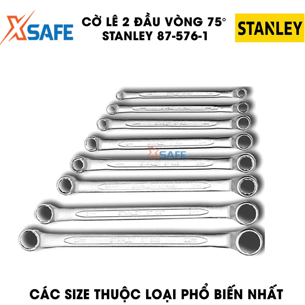 Cờ lê 2 đầu vòng 75 độ hệ MÉT STANLEY 87-576-1 thép CR-V cao cấp Bộ 8 cờ lê Stanley đầy đủ size, vừa tay, kèm túi đựng