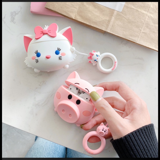 Vỏ Bảo Vệ Hộp Sạc Tai Nghe Airpods 1 / 2 Hình Chú Heo / Mèo Dễ Thương Ốp