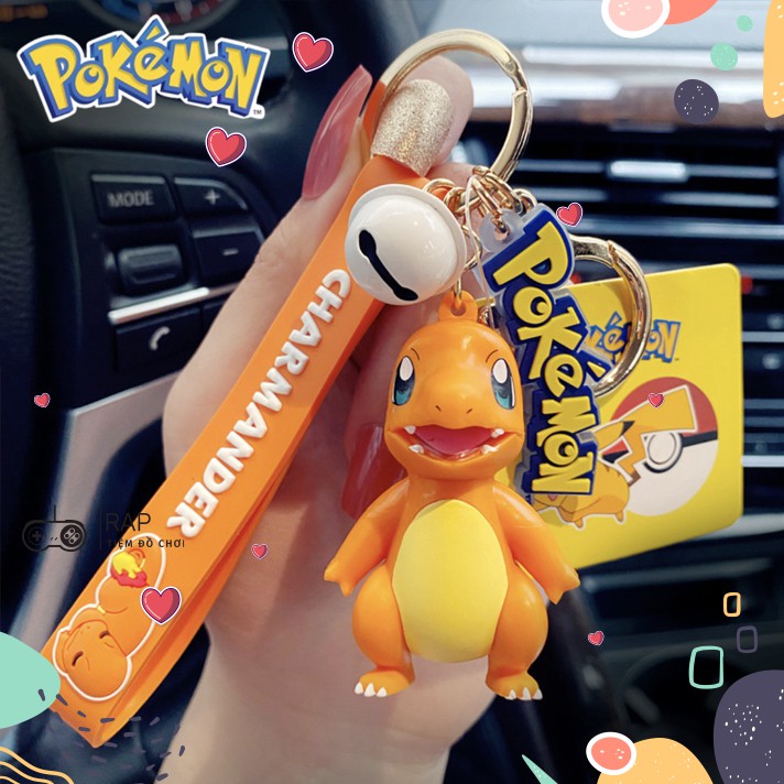 Móc khóa móc túi pokemon 3D chính hãng pikachu psyduck chamander dùng làm quà tặng, phụ kiện dễ thương