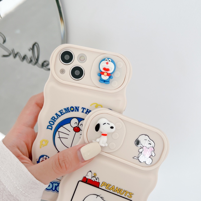 Ốp Điện Thoại Tpu In Hình Snoopy &amp; Doraemon Đáng Yêu Có Cửa Sổ Trượt Cho iPhone 12 13 11 PRO MAX XR 11 12 PRO