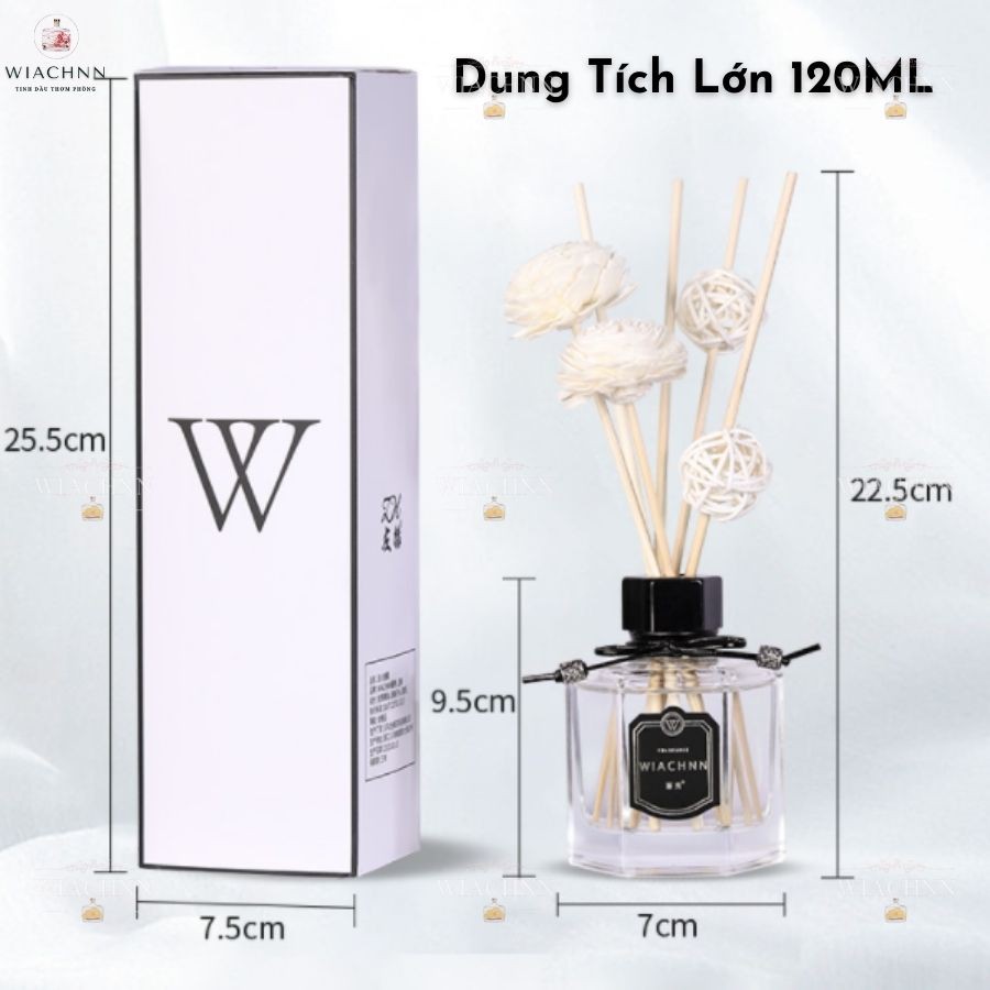 (Chai Lớn 120ML) Tinh Dầu Thơm Phòng Thiên Nhiên WIACHNN Lục Giác Que Gỗ Tự Khuếch Tán Khử Mùi Không Khí 6C120