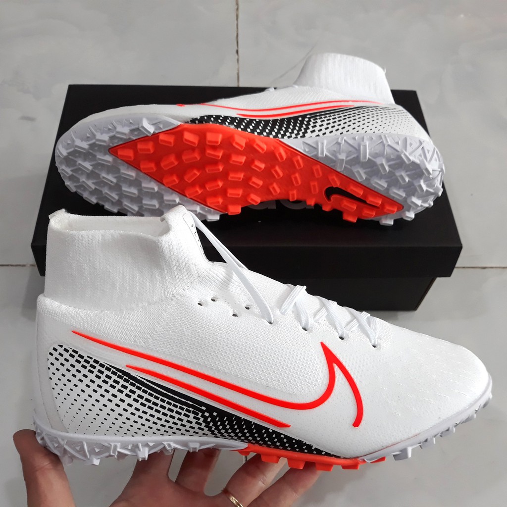 Giày Bóng Đá Mercurial Superfly 7 Elite Trắng Vạch Cam Cao Cổ TF ( Tặng kèm hộp )