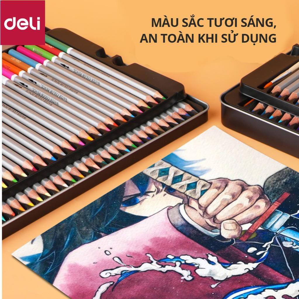 Bút chì màu nước cao cấp Deli - Có kèm cọ tán - Bộ 24/36/48 màu - 6521/6522/6523/6524 [Deli]