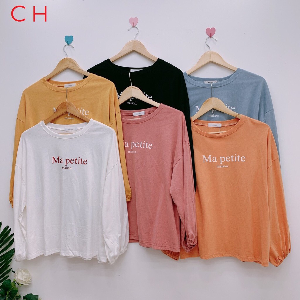 Áo thun dài tay thu đông chữ ngực chun tay phong cách Ulzzang chất cotton mềm mịn