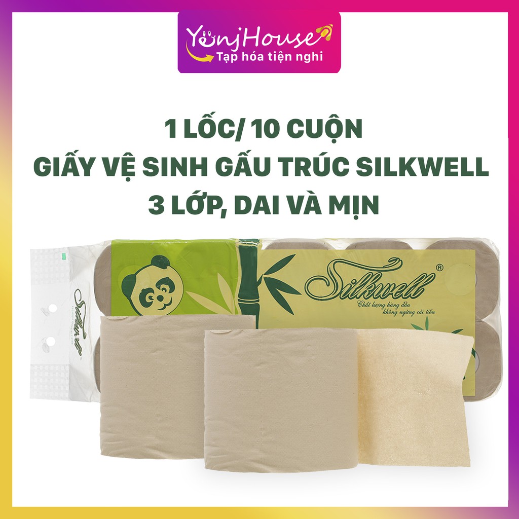 (1 LỐC/ 10 CUỘN ) Giấy vệ sinh gấu trúc SILKWELL 3 lớp dai và mịn