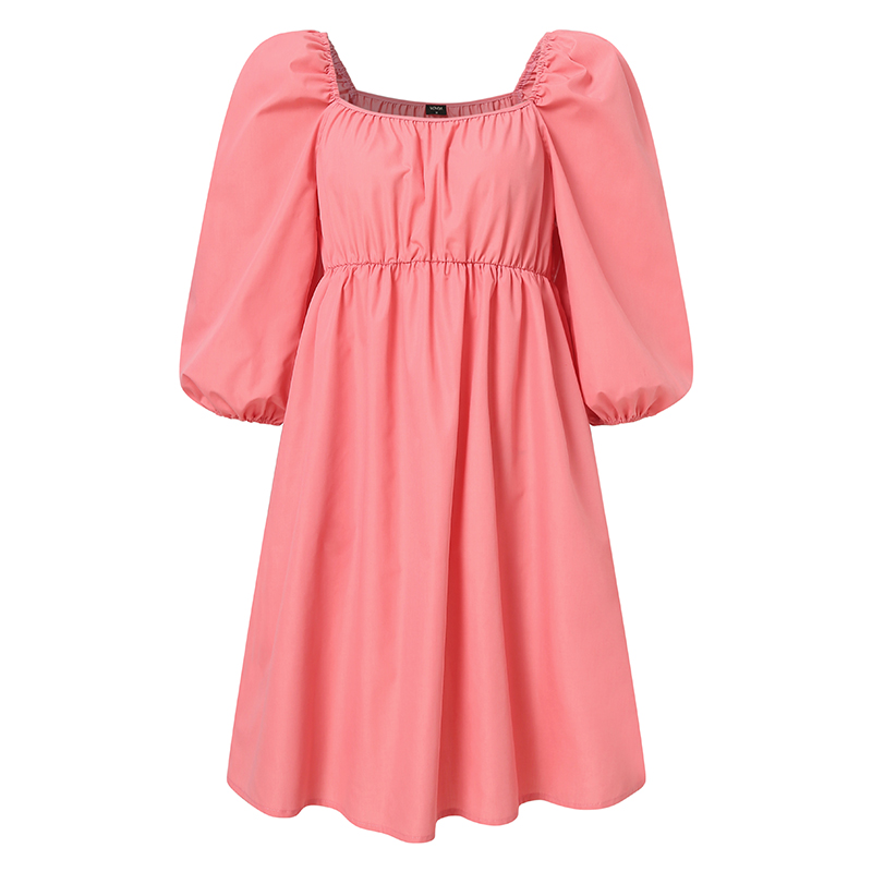VONDA Women Korean Summer 3/4 Puff Sleeve U Neckline Loose Pleated Tunic Dress | BigBuy360 - bigbuy360.vn