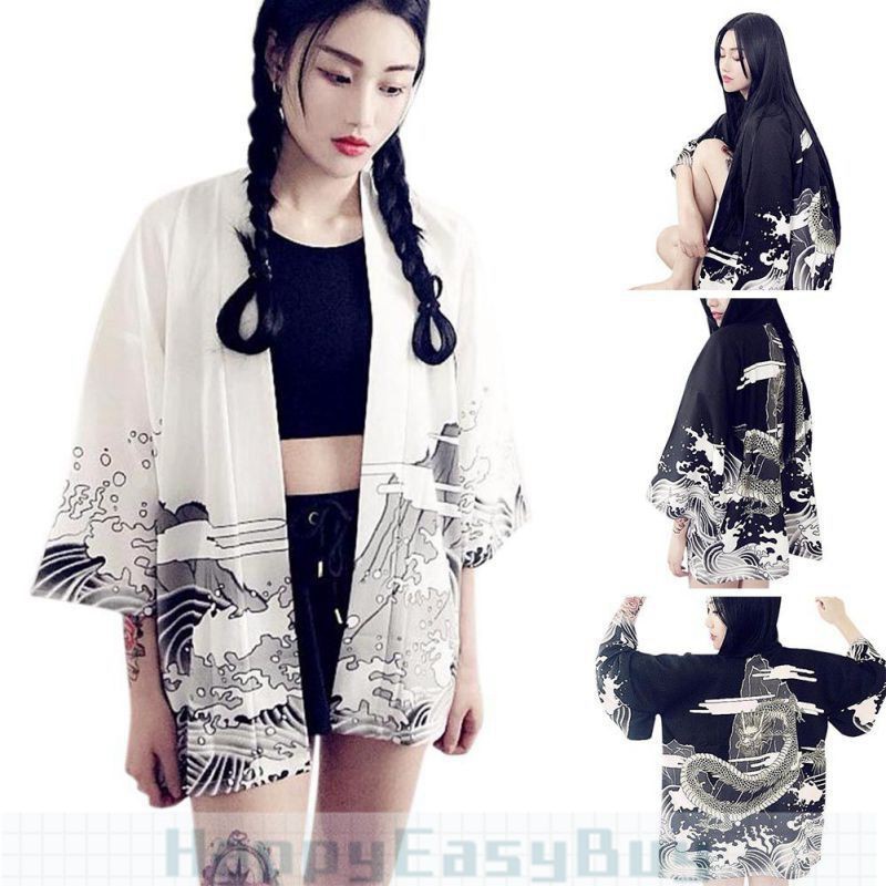 Áo Khoác Chất Chiffon Hoạ Tiết Rồng Phong Cách Harajuku | BigBuy360 - bigbuy360.vn