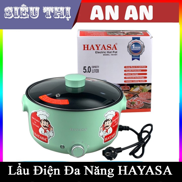 Nồi Lẩu Điện 5L Hayasa Ha-691 Đa Năng Chống Dính Công Suất 1300W Nấu Lẩu,Nấu Mì,Chiên,Xào,Nấu Thức Ăn bảo hành 12 tháng