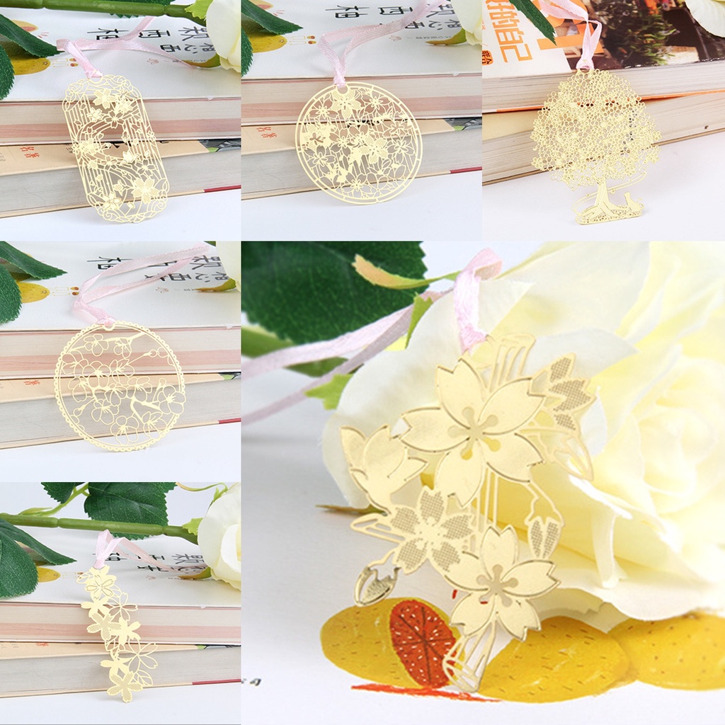 Bookmark kim loại mẫu hoa anh đào màu vàng