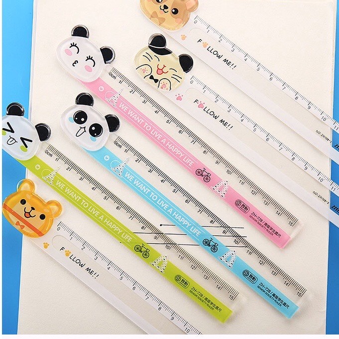 Thước kẻ acrylic trong suốt Hoạt Hình 15cm - Thước Động Vật Gấu trúc/ Mèo con/ Chó con..