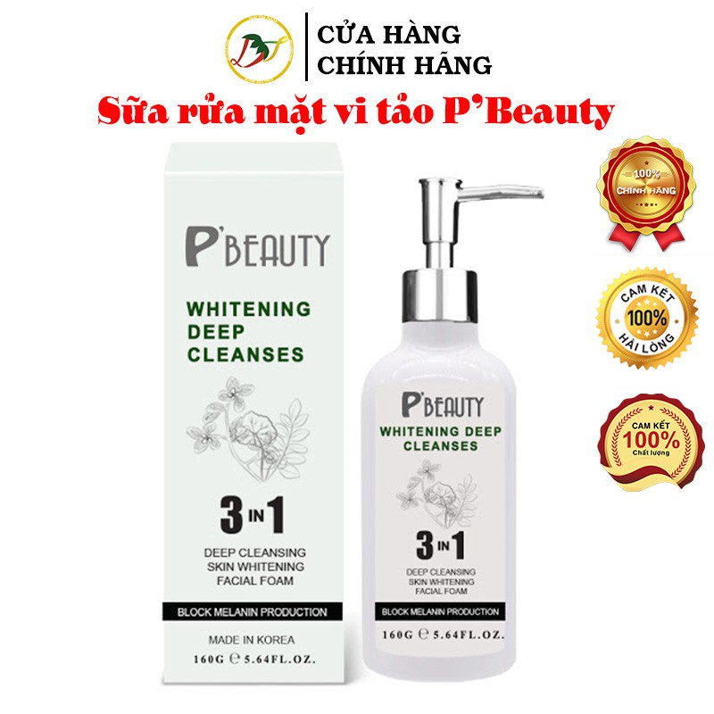 Sữa rửa mặt vi tảo P'beauty chai lớn 160g dịu nhẹ, phù hợp với mọi loại da