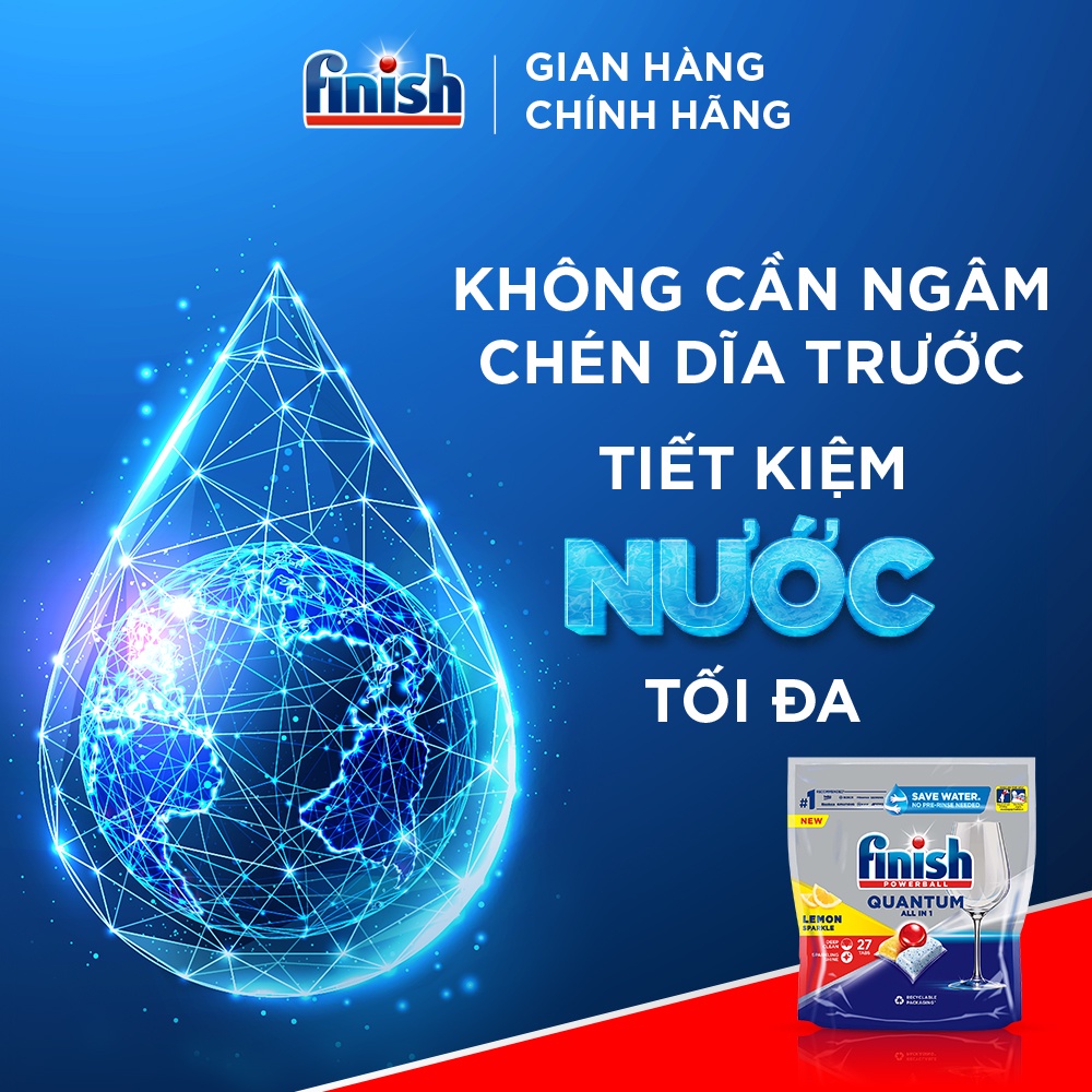 Viên Rửa Chén Bát Hương Chanh Finish Powerball Quantum All In 1 Lemon Sparkle 27 viên