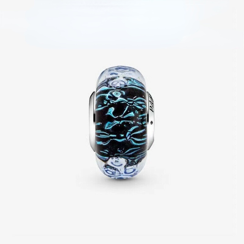 Wavy Fancy Murano Glass Charm Beads Pingente Dangle  DIY Joias Banhadas S925 Prata