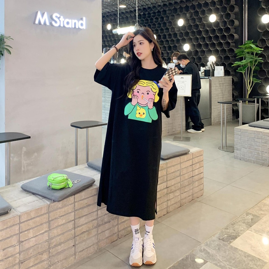 Váy Suông Đầm Suông In Hình Cô Bé Yêu Kẹo From Rộng Dáng Dài Tới 75kg Hot Trending TTDS0315