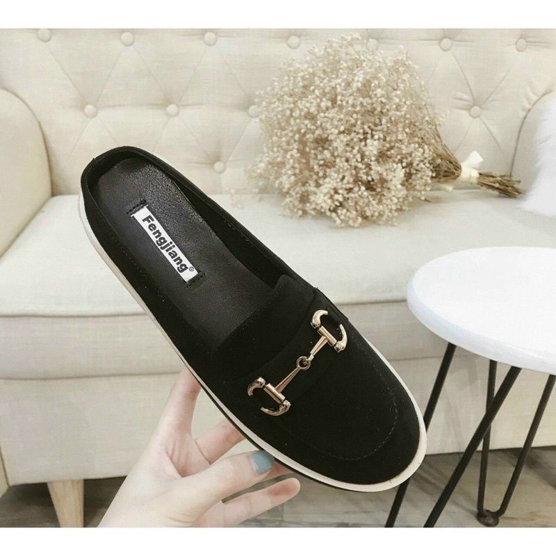 Giầy sục mũi vuông phối khoá chất da cao cấp đế bằng 6 p siêu nhẹ hót!!