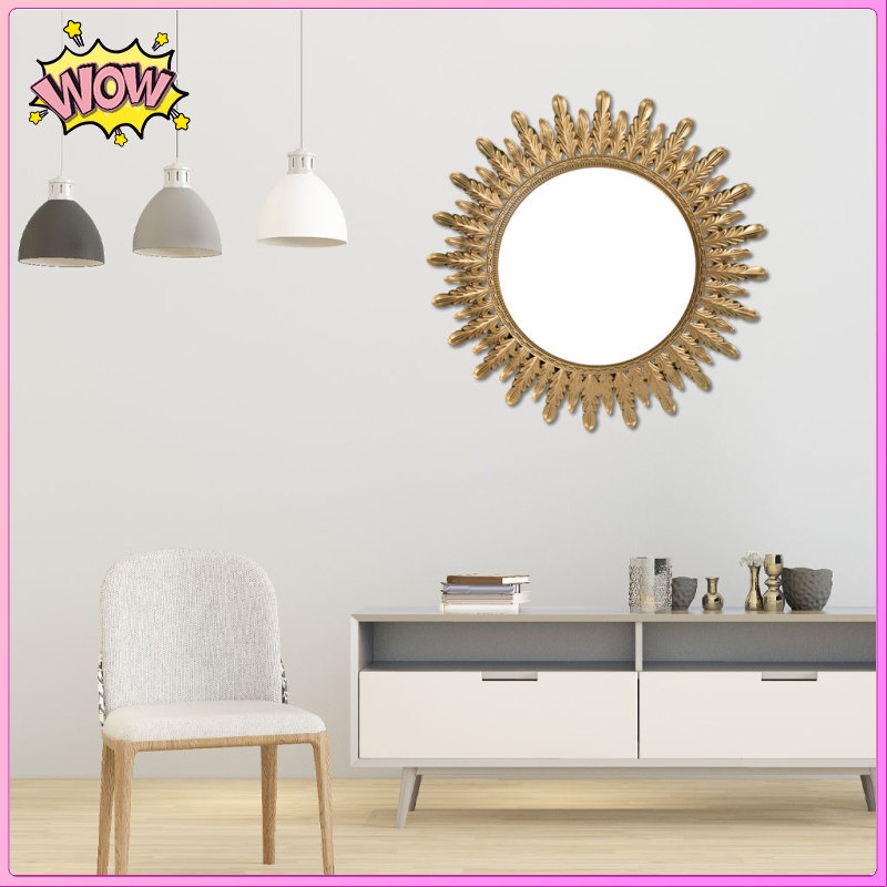 Gương Tròn Khung Vàng Treo Tường Trang Trí Phòng Khách / Phòng Ngủ / Hành Lang