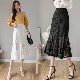 Chân Váy Ren Eo Cao Thời Trang Hàn Quốc Thanh Lịch Cho Nữ
