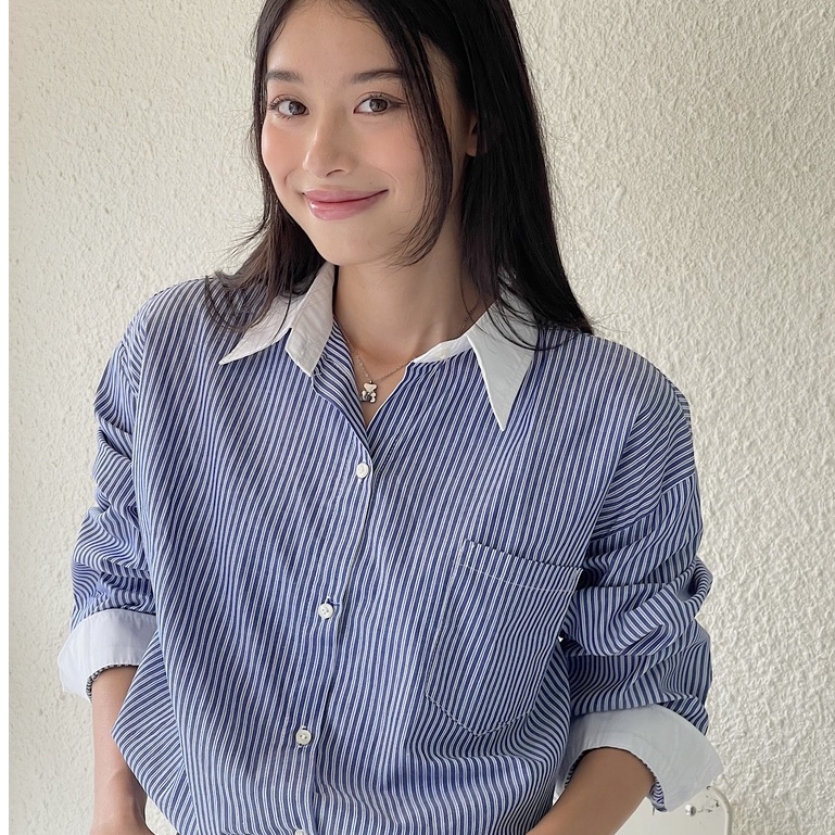 Kuchimachic - Áo sơ mi kẻ caro viền trắng chất liệu thô Hàn mã KUSM16