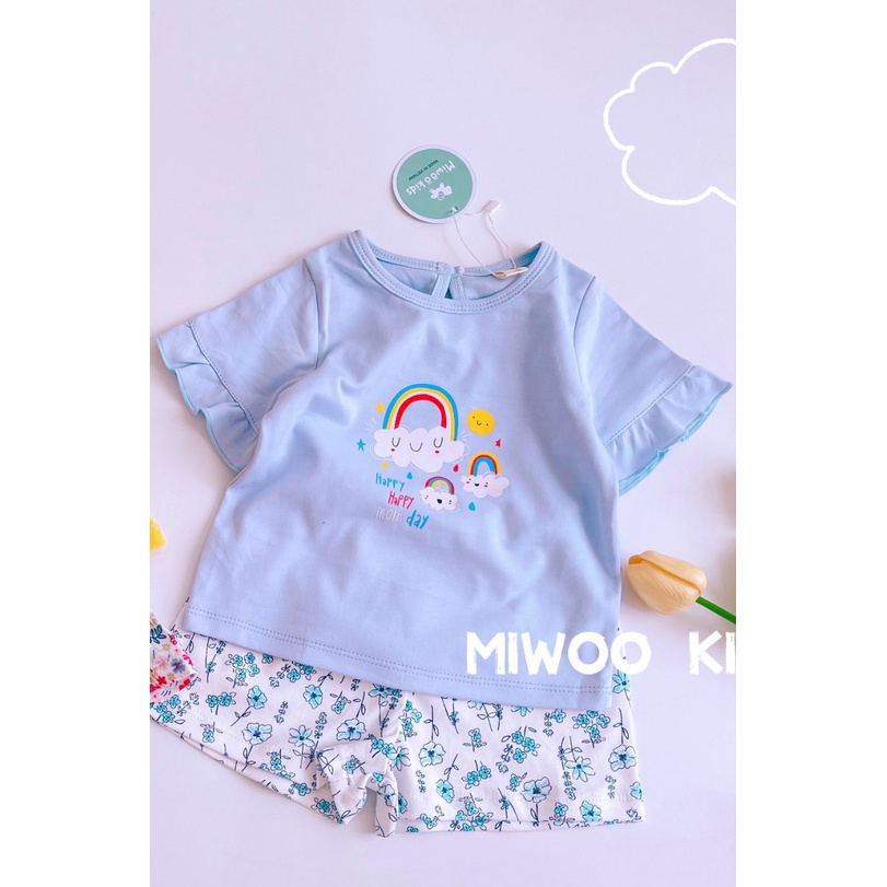 Đồ Bộ Tay Bèo Họa Tiết Kèm Quần Lưng Thun Bé Gái Size 1 - 5 Tuổi MINTSCLOSET Mint's Closet - DB8063