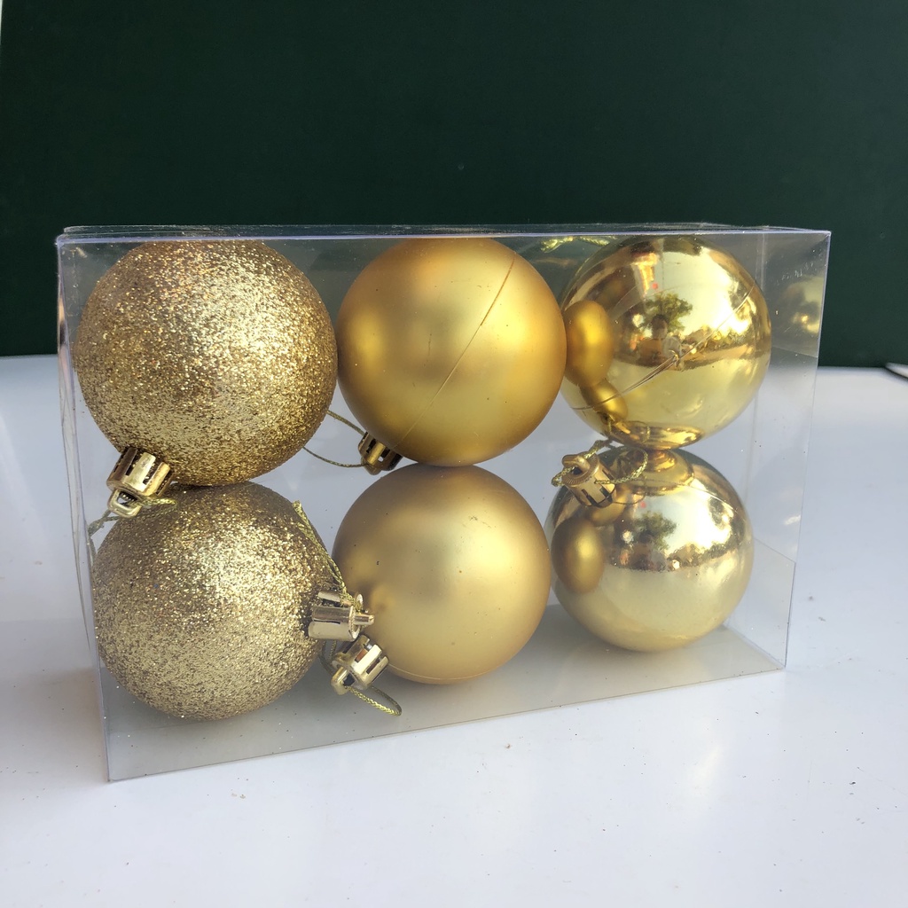 Hộp 6 quả châu 6cm treo cây thông trang trí Noel , trang trí vòng nguyệt quế giáng sinh  (màu vàng)