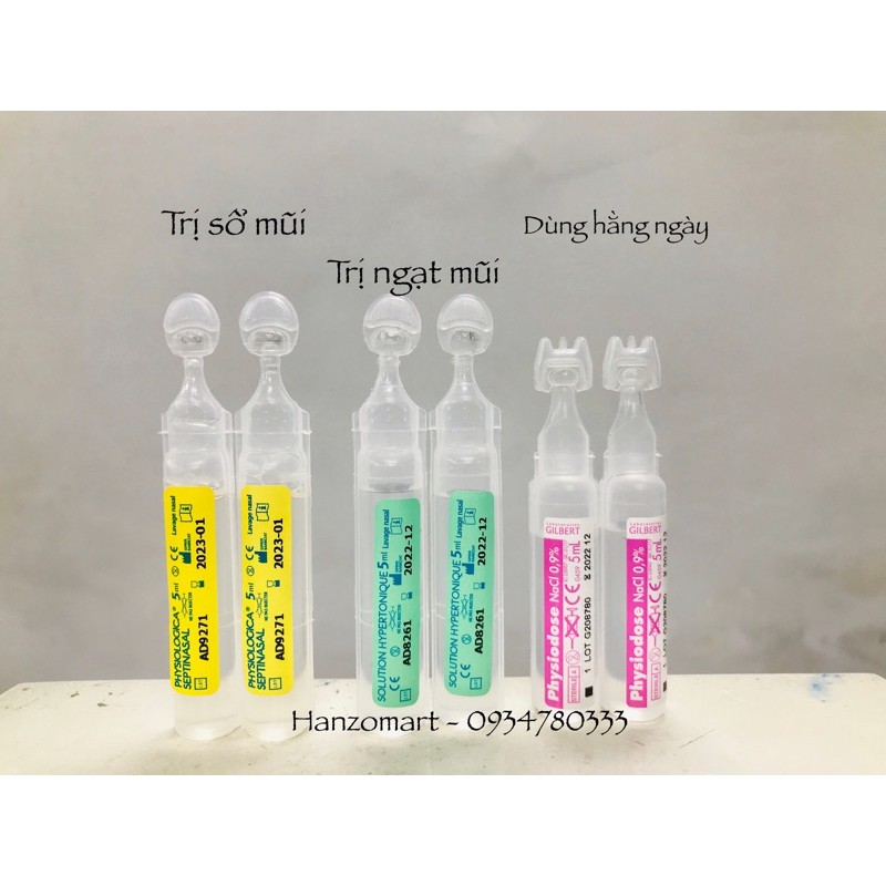 Nước muối sinh lý Pháp Gifrer Physiodose tép xanh hồng vàng