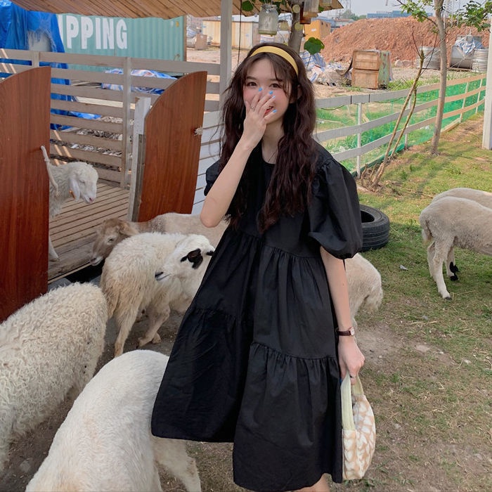 Đầm Tầng Tay Ngắn Dáng Rộng Phong Cách Hàn Quốc Thời Trang Cho Nữ