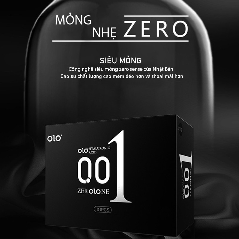 Bao cao su OLO siêu mỏng 001 Feeling Ultrathin đen nhiều gel 10 bao 1 hộp tặng 1 bcs truyền nhiệt đỏ olo_official_store