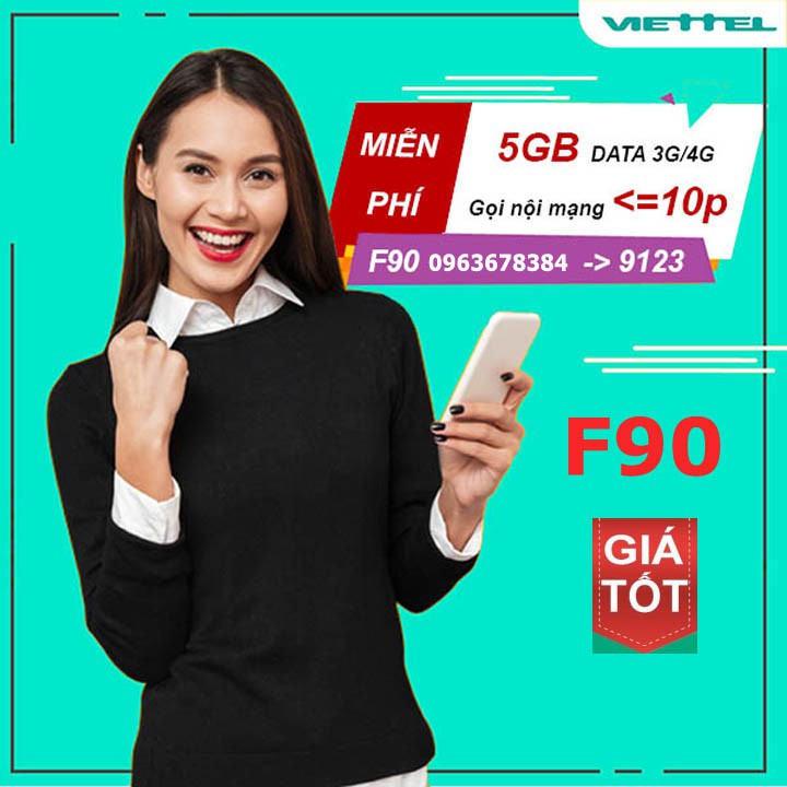 Sim 4G 10 số viettel F90  Miễn phí cuộc gọi + tin nhắn +5GB/tháng