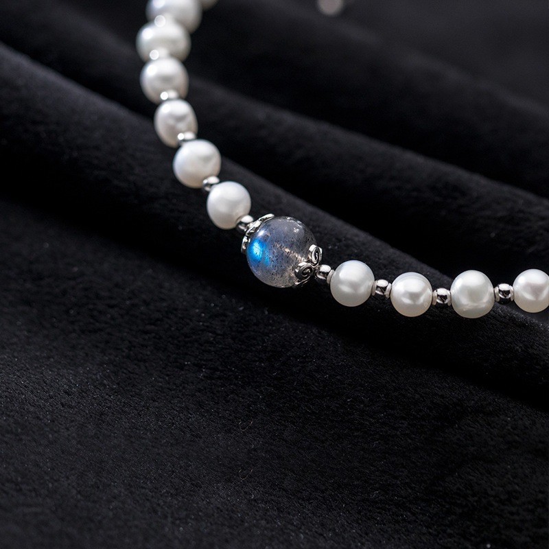 Vòng tay đá mặt trăng ngọc trai nhân tạo mix bi bạc Ý 925 DUYSON SILVER [LTXK11]