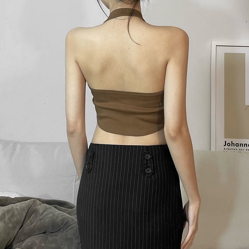 DUNEA Áo hai dây ôm dáng hở lưng màu tương phản thời trang dành cho nữ