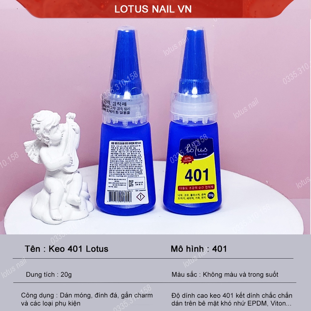 Keo 401 Lotus dán móng không bị nóng