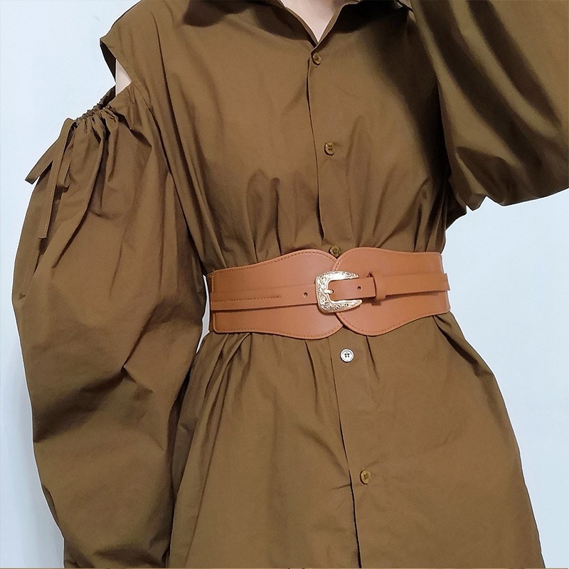 Thắt Lưng Da PU Khóa Vuông Màu Vàng Thời Trang Cho Nữ