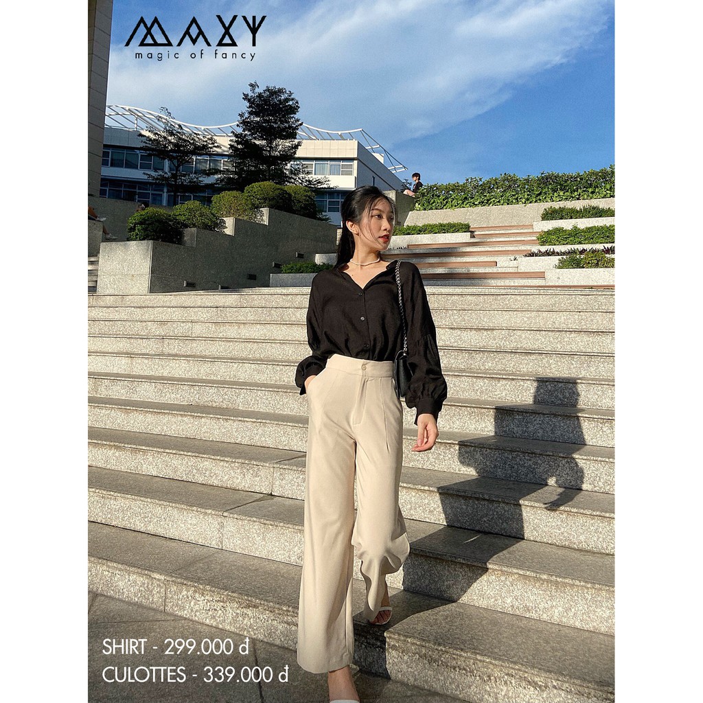 Áo sơ mi nữ tay bồng bềnh đáng yêu cổ trụ standneck shirt Maxy Workshop