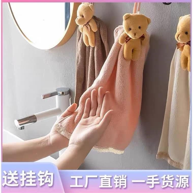 KHĂN LAU TAY COTTON CHÚ GẤU SIÊU XINH (COMBO 2 CHIẾC) - KHĂN LAU NHÀ BẾP COTTON CÓ MÓC TREO THẤM NƯỚC