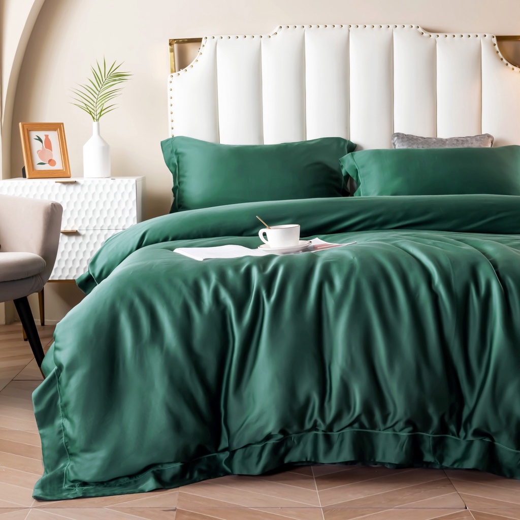 Bộ Chăn Ga Gối Lụa Tencel Cao Cấp Sang Xịn Mịn Mát Gồm Chăn Drap Gối Sét 4 Món - Nhập Khẩu Chính Hãng