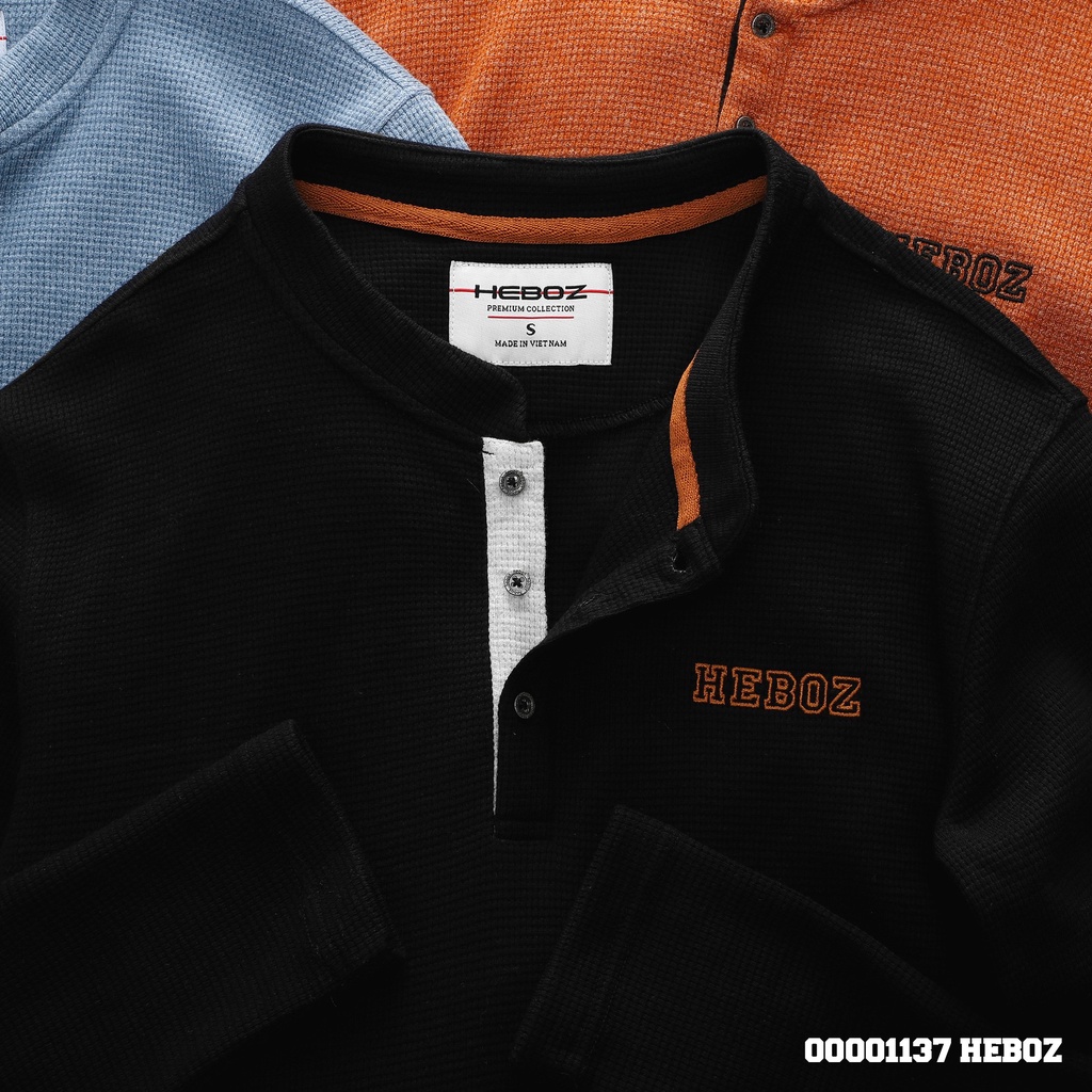 Áo henley dài tay waffle Heboz 4M, chất vải waffle co dãn thoáng mát - 00001137