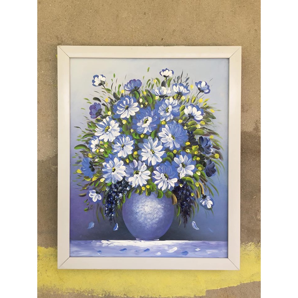 TRANH SƠN DẦU HOA ĐẮP NỔI(45x55cm bao gồm khung)