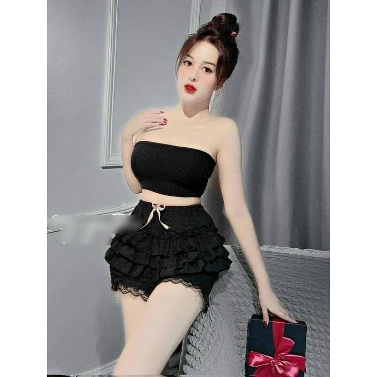 Quần đùi ren phân tầng phối nơ hồng trước cực xinh , chất xốp mềm mịn alohashop91